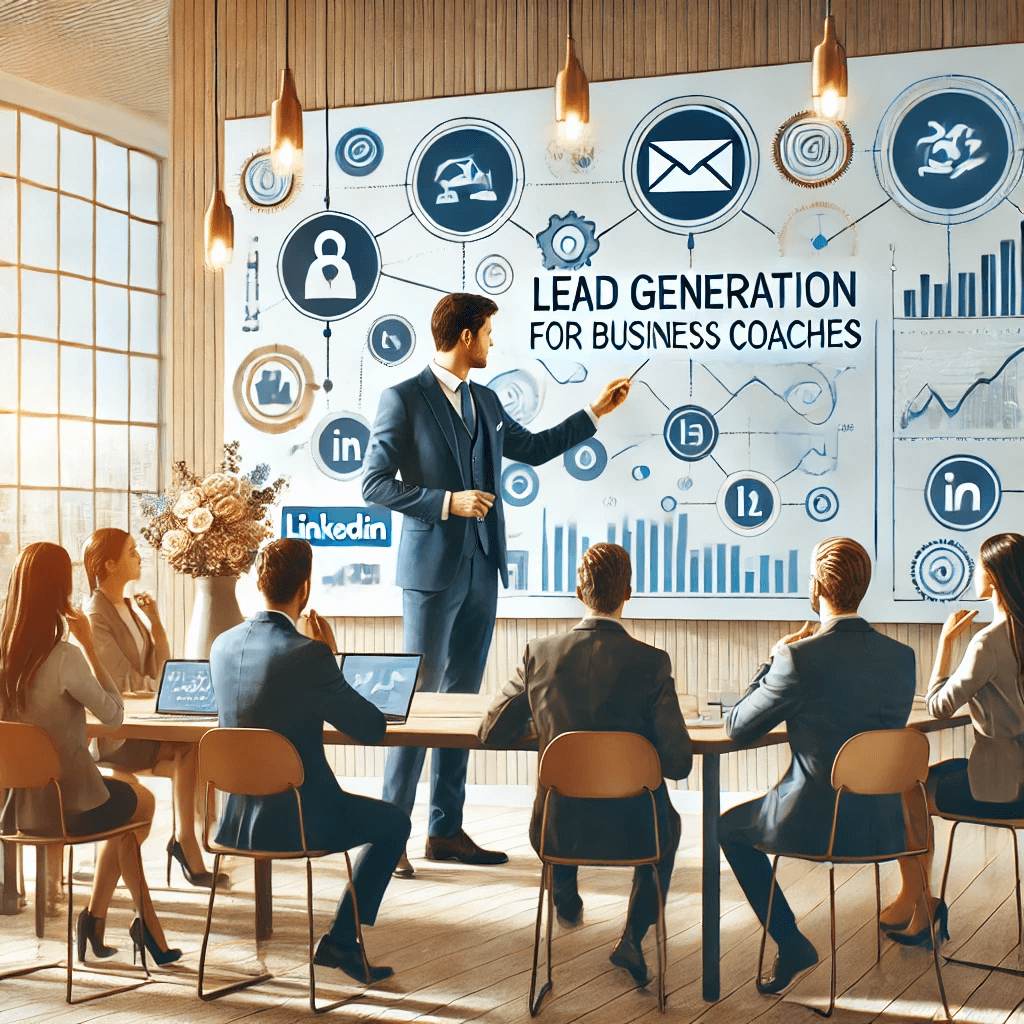 A person presenting in front of a crowd the aspects of lead generation for business coaches