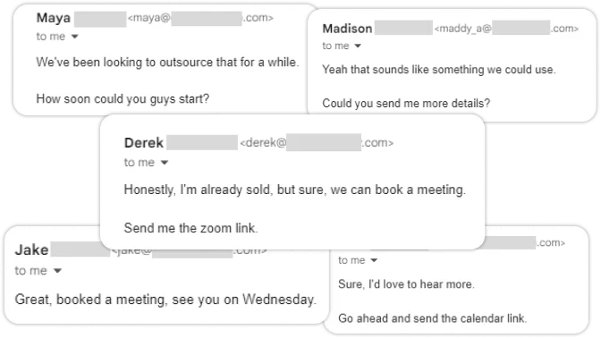 A collection of messages from customers we generation from our email marketing b2b lead generation services